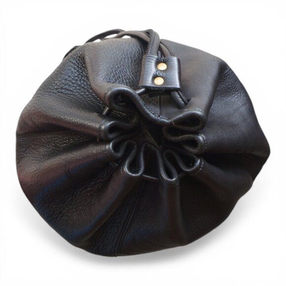 Tweeds Black Leather Bucket Bag – USA Made Drawstring Shoulder main image 10